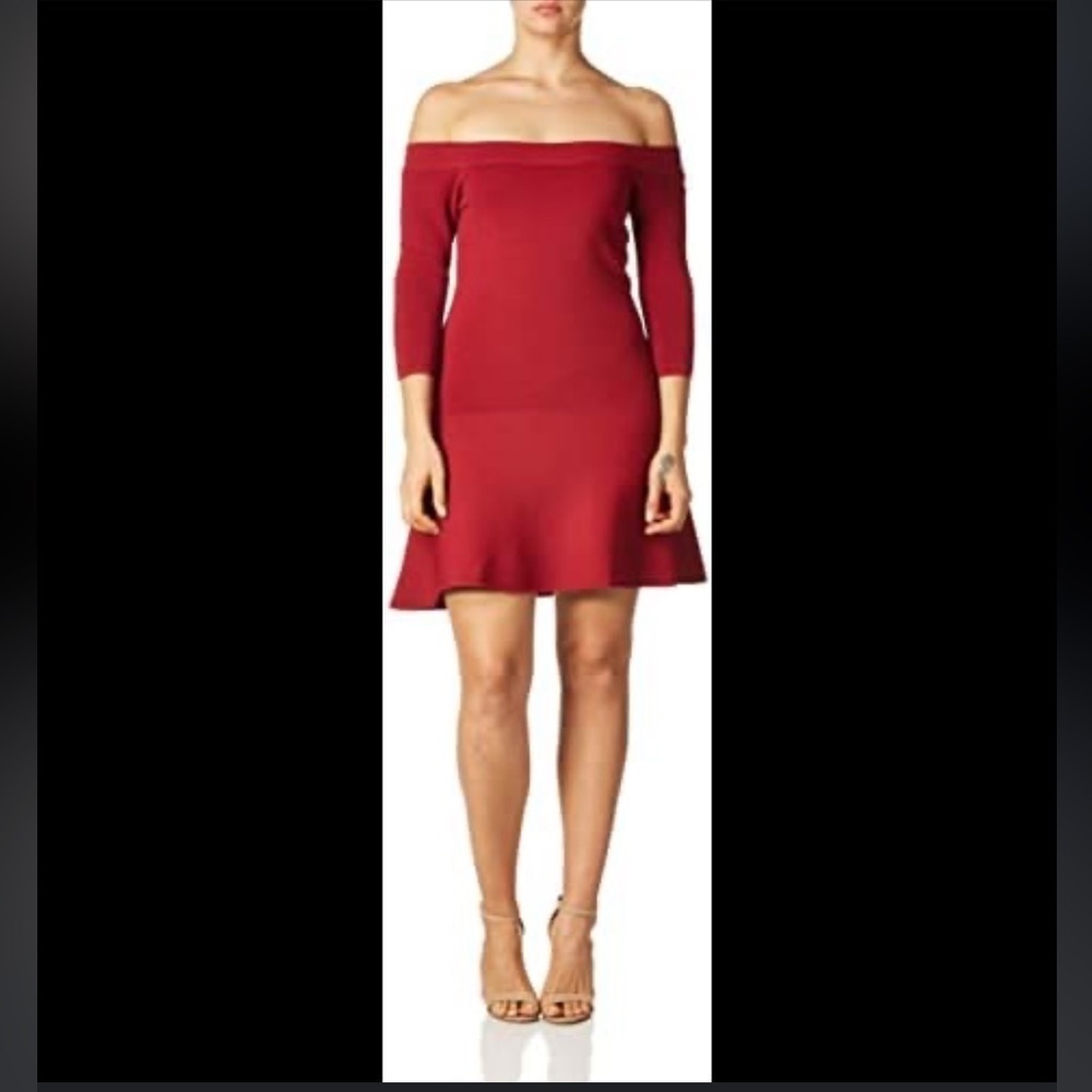 Cupcakes and Cashmere Red  Whitley Off The Shoulder Sweater Flounce Dress
